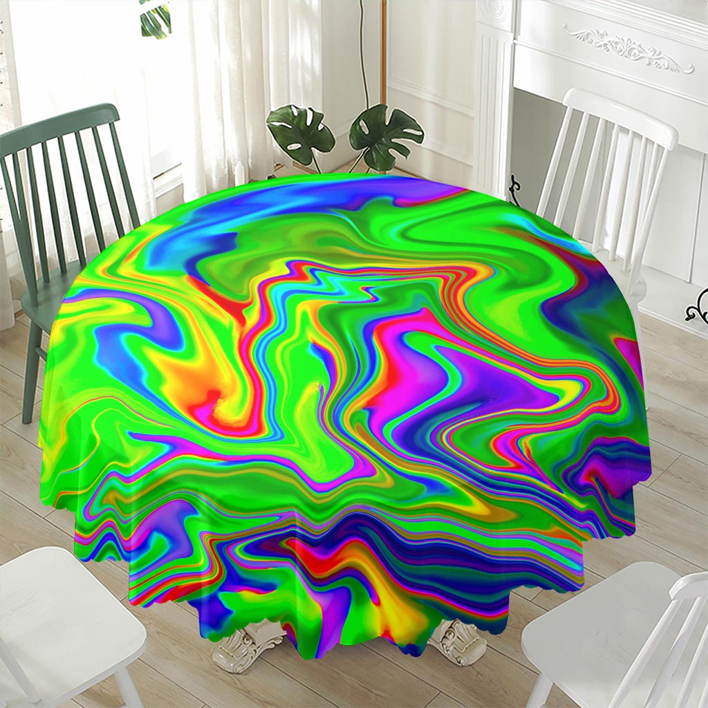 Green Abstract Liquid Trippy Print Waterproof Round Tablecloth
