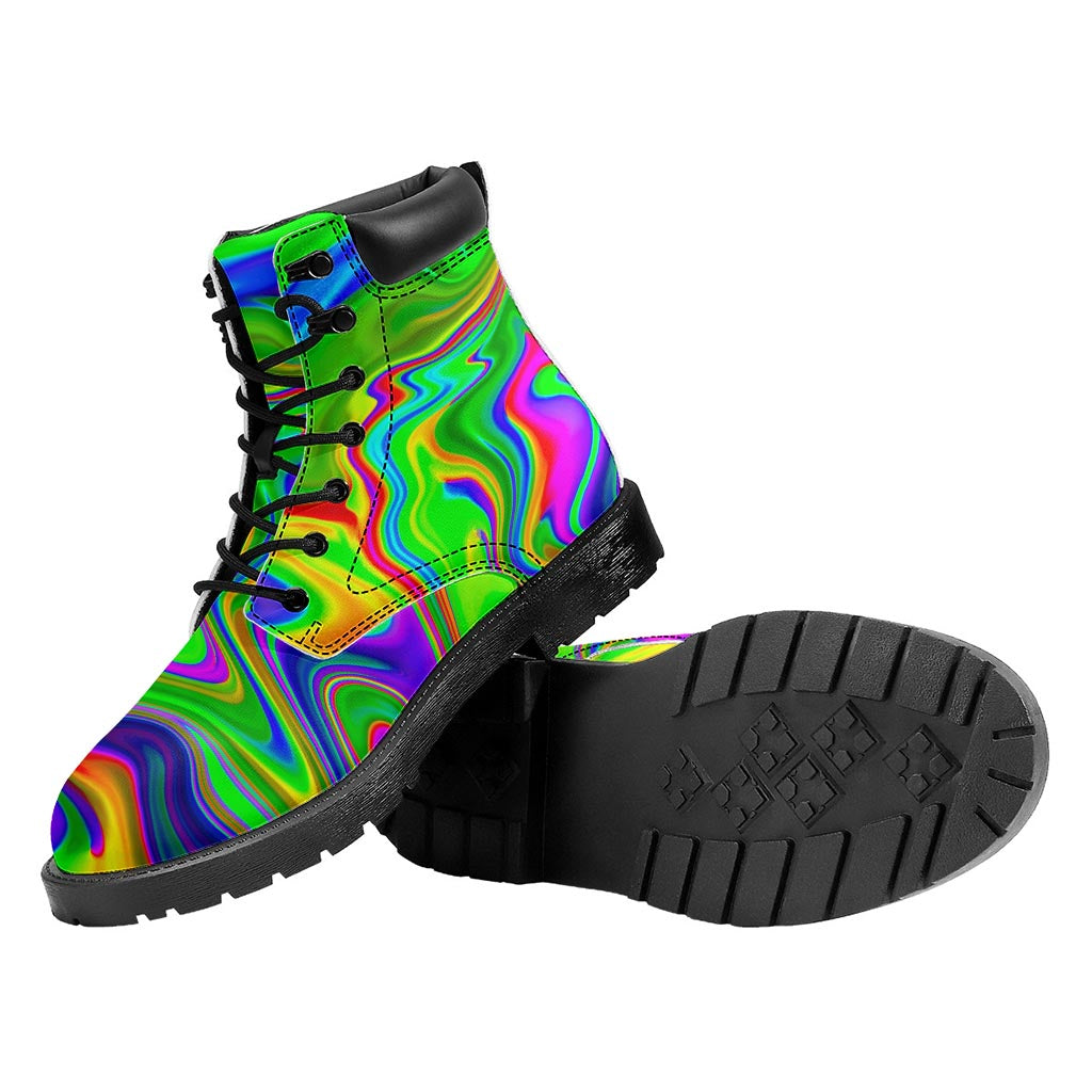 Green Abstract Liquid Trippy Print Work Boots