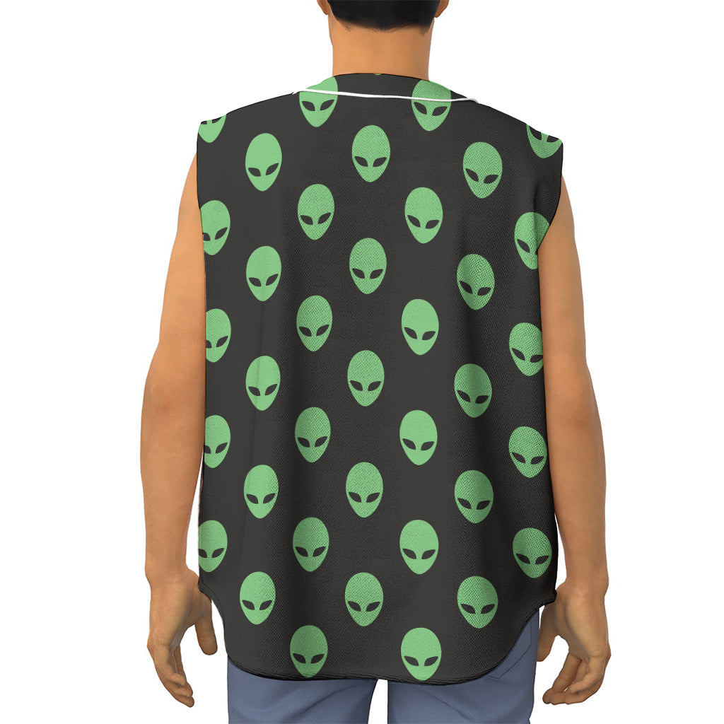 Green Alien Face Print Sleeveless Baseball Jersey