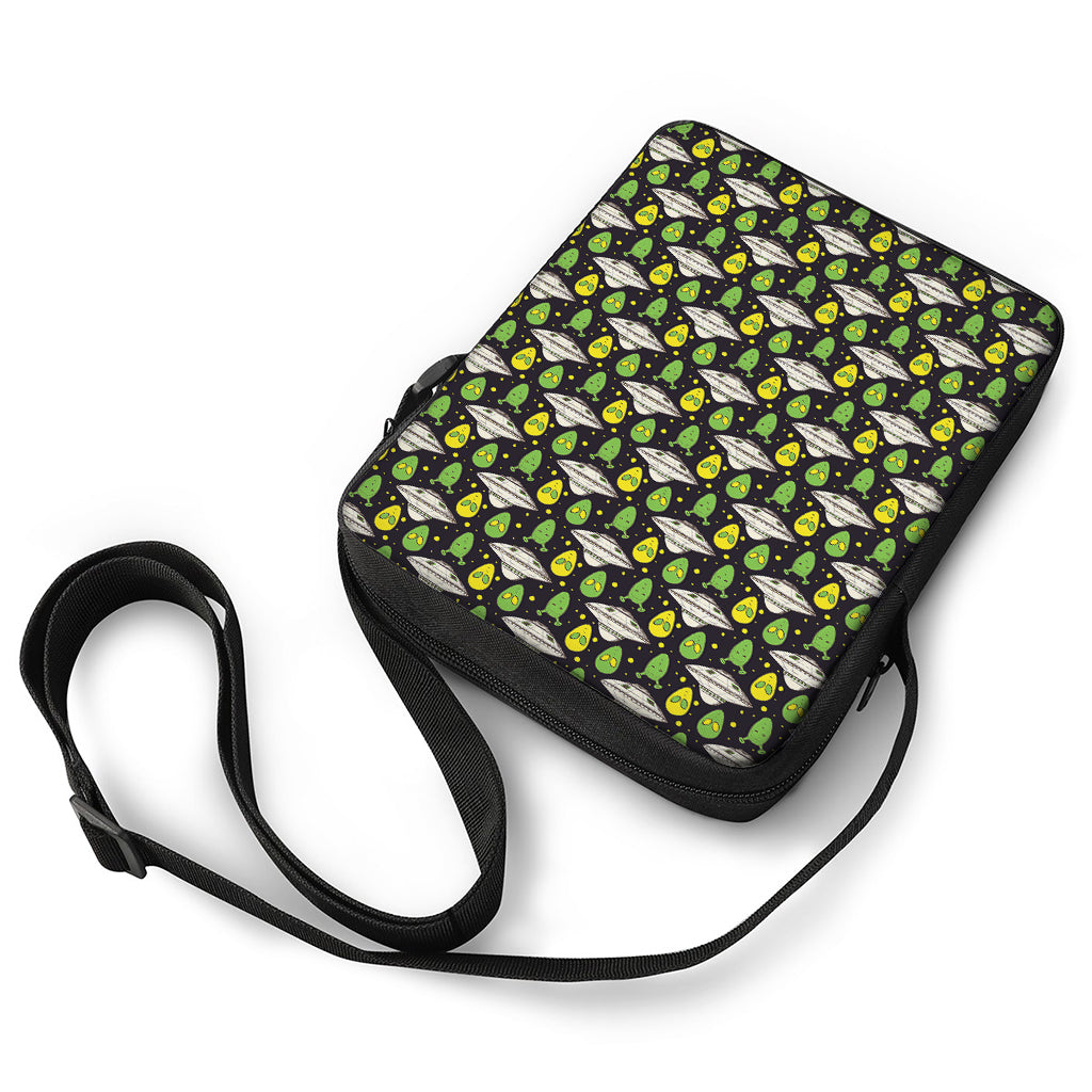 Green Alien UFO Space Print Rectangular Crossbody Bag