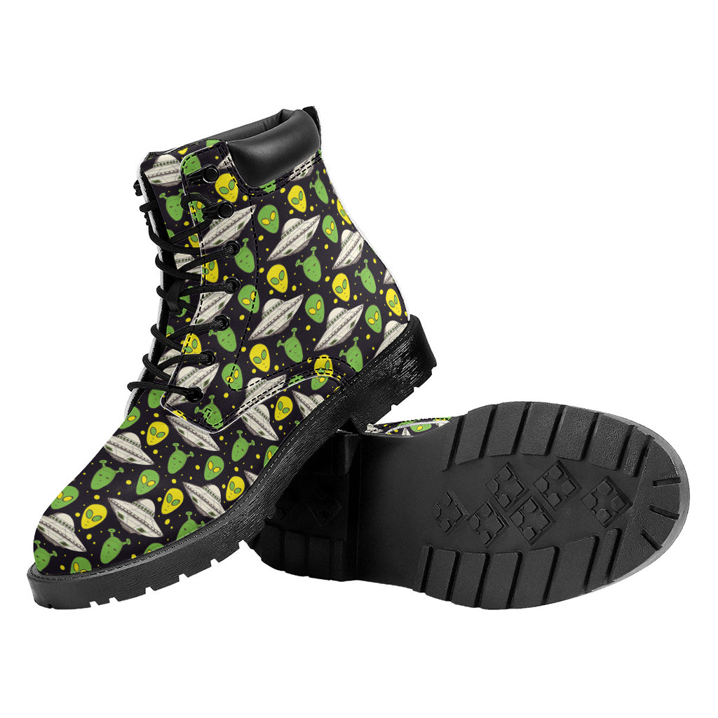 Green Alien UFO Space Print Work Boots