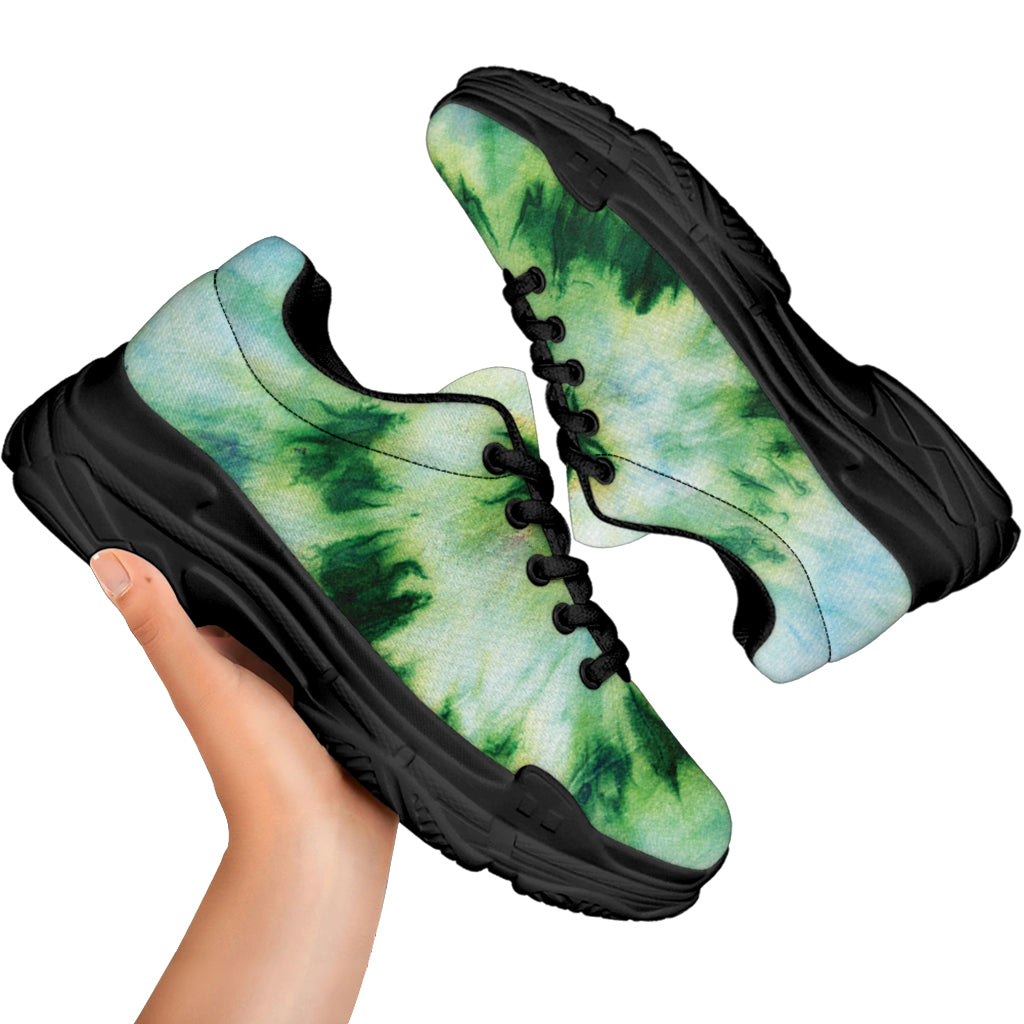 Green And Black Acid Wash Tie Dye Print Black Chunky Shoes
