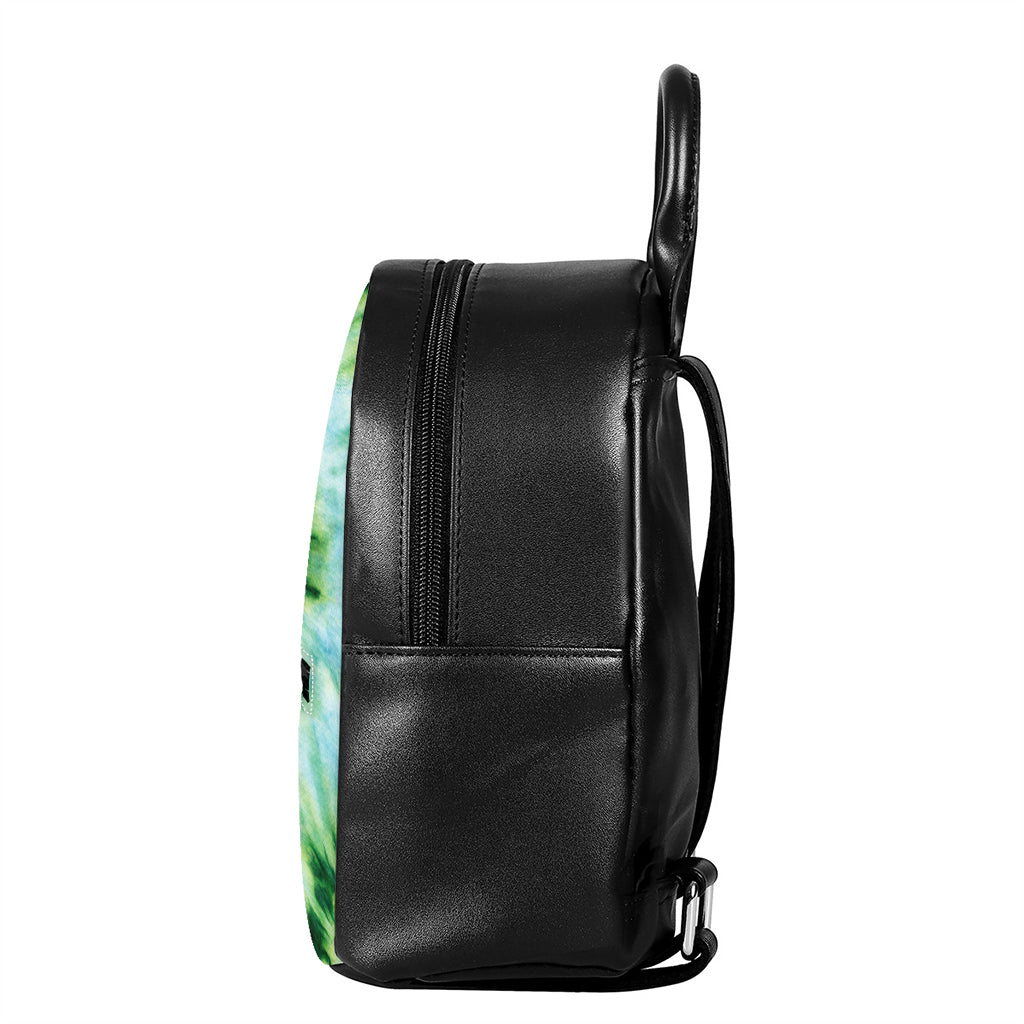 Green And Black Acid Wash Tie Dye Print Leather Backpack