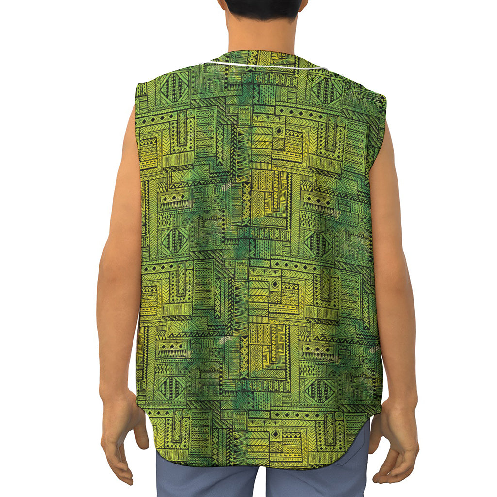 Green And Black African Ethnic Print Sleeveless Baseball Jersey