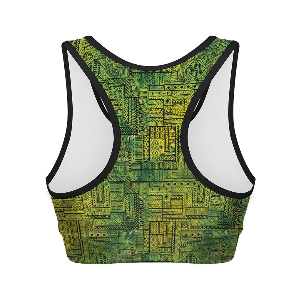 Green And Black African Ethnic Print Women's Sports Bra