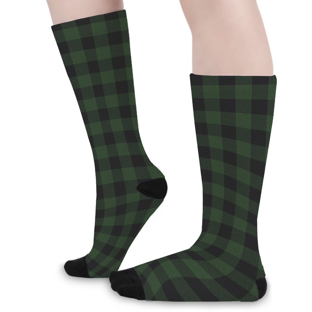 Green And Black Buffalo Plaid Print Long Socks