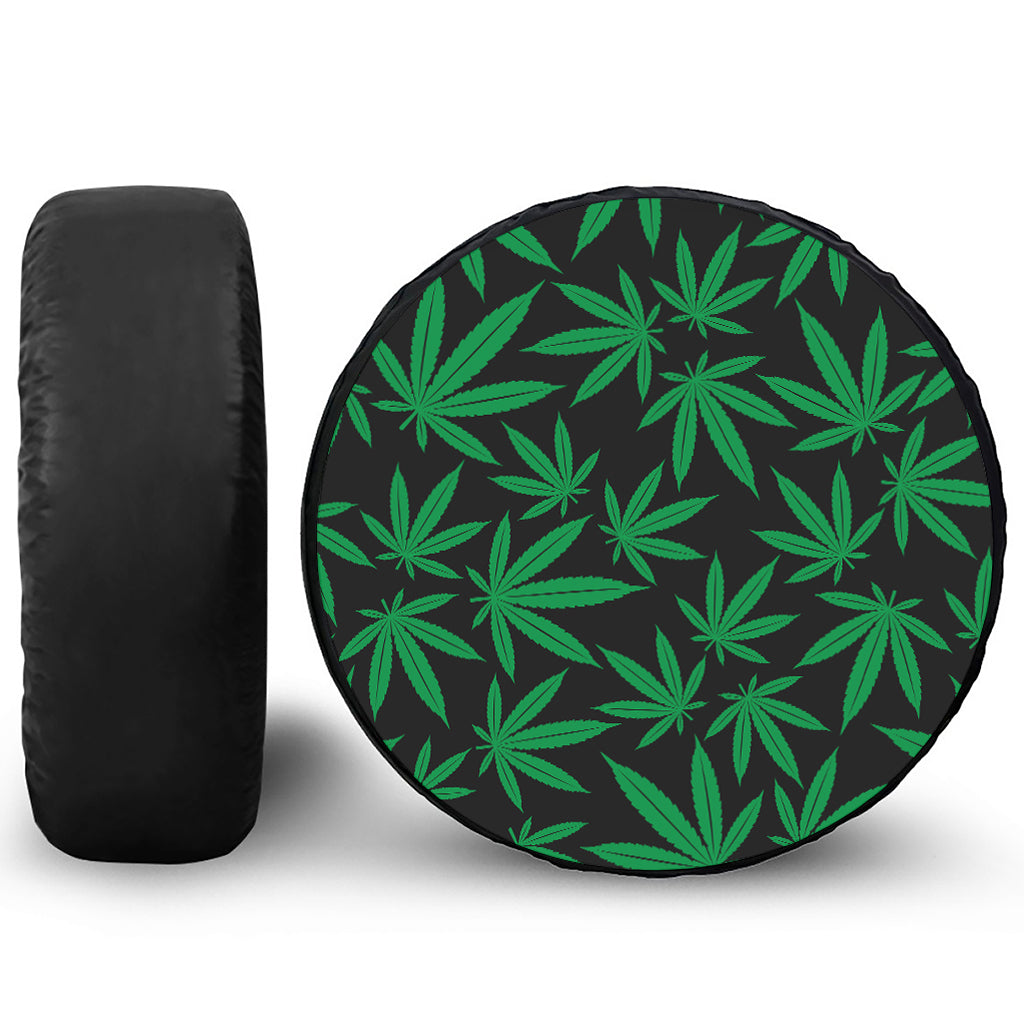 Green And Black Cannabis Leaf Print Leather Spare Tire Cover
