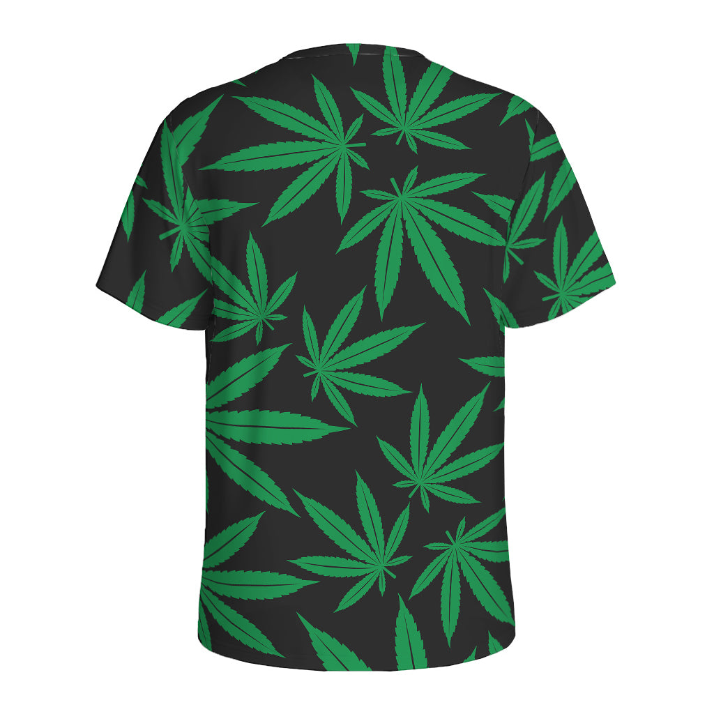 Green And Black Cannabis Leaf Print Men's Sports T-Shirt