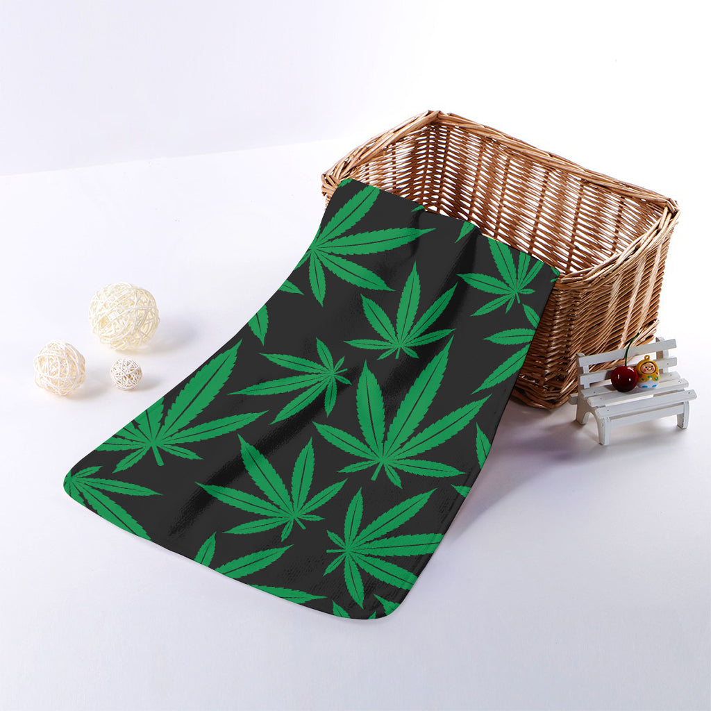 Green And Black Cannabis Leaf Print Towel