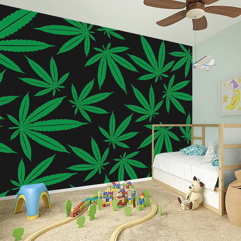 Green And Black Cannabis Leaf Print Wall Sticker