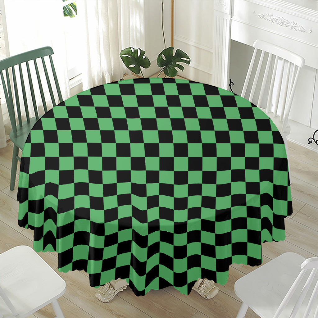 Green And Black Checkered Pattern Print Waterproof Round Tablecloth