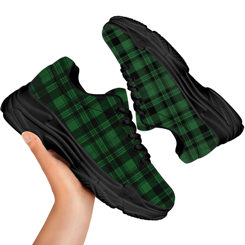 Green And Black Tartan Pattern Print Black Chunky Shoes
