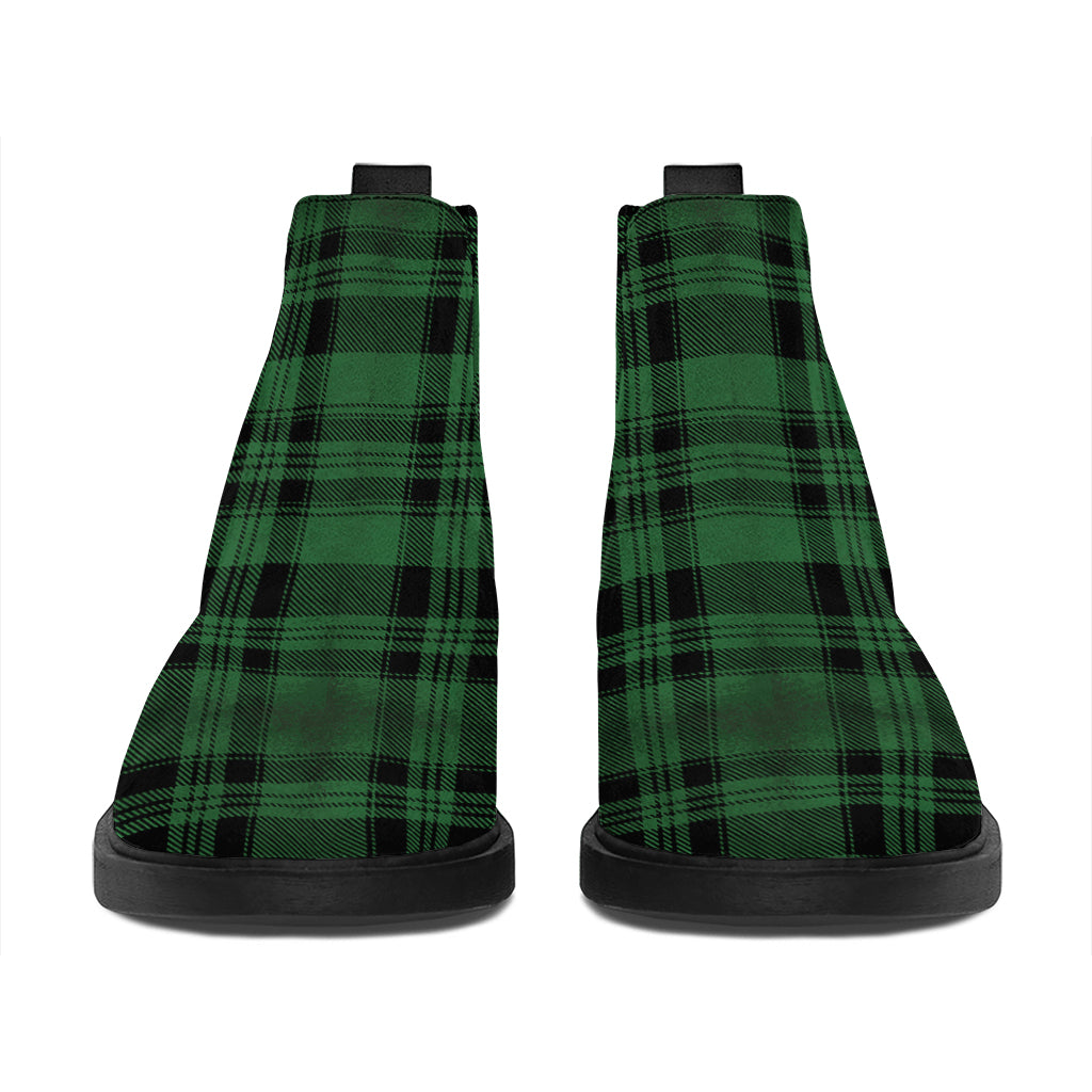 Green And Black Tartan Pattern Print Flat Ankle Boots