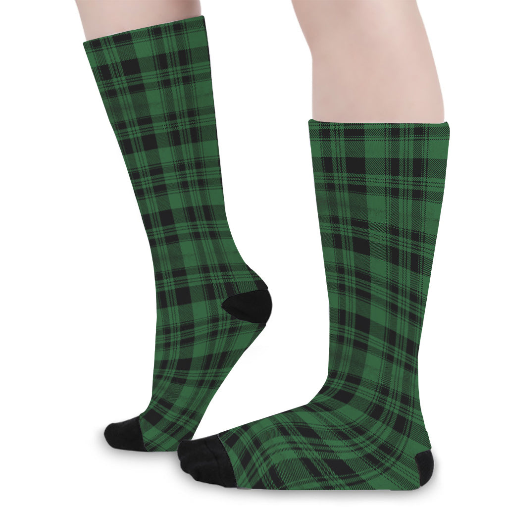 Green And Black Tartan Pattern Print Long Socks