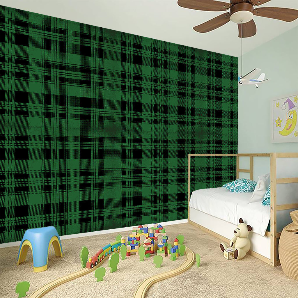 Green And Black Tartan Pattern Print Wall Sticker