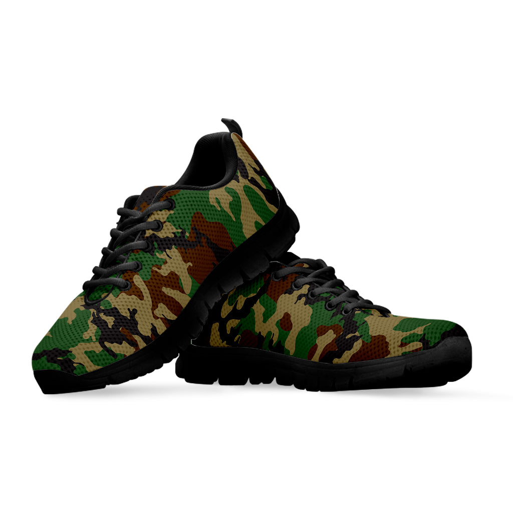 Green And Brown Camouflage Print Black Running Shoes