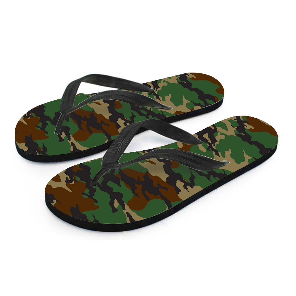 Green And Brown Camouflage Print Flip Flops