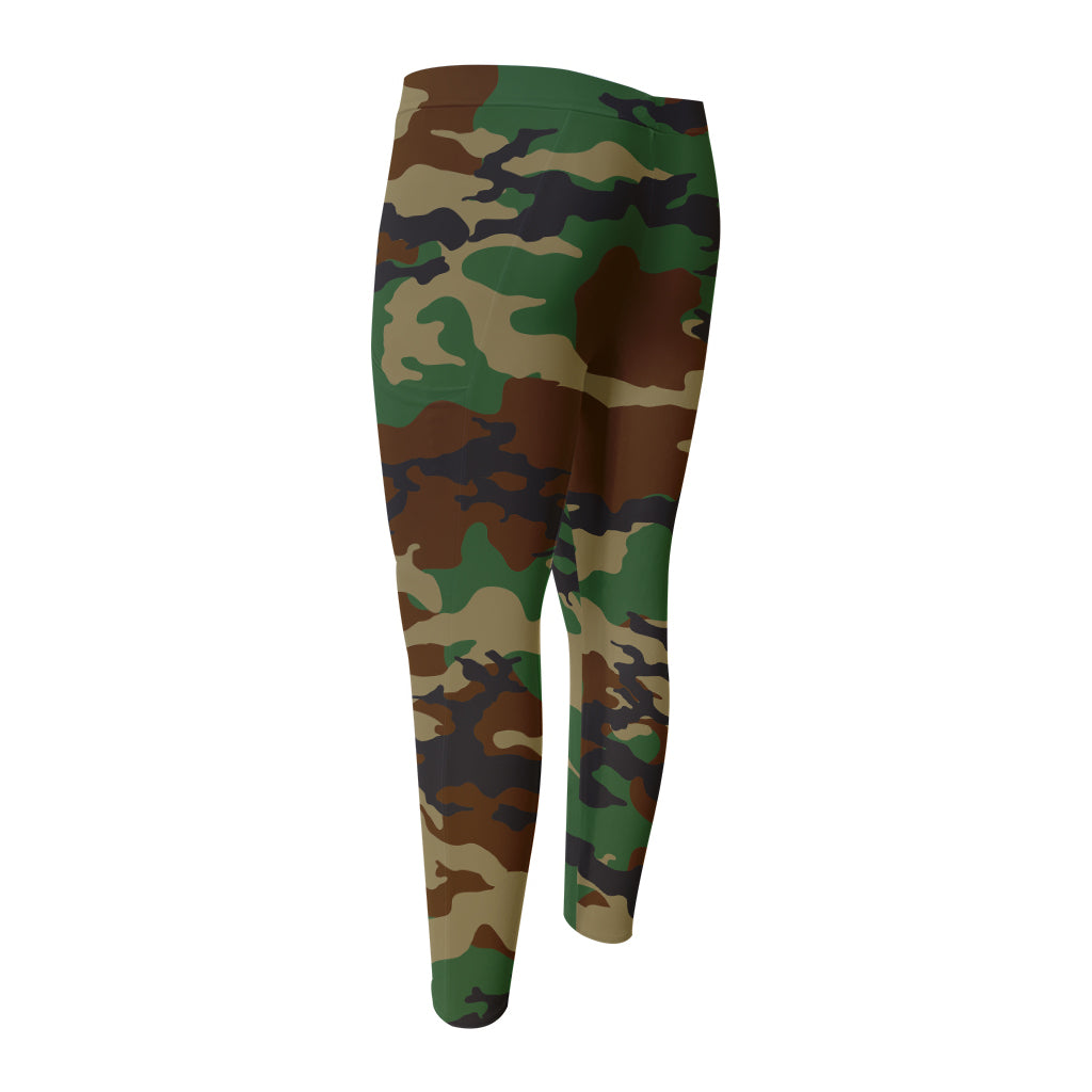 Green And Brown Camouflage Print Men's Compression Pants