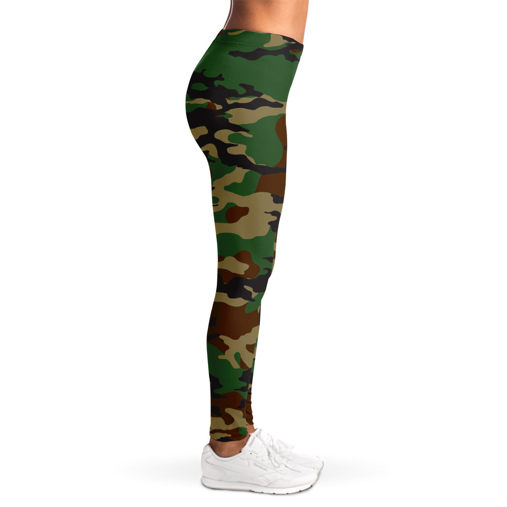 Green And Brown Camouflage Print Women's Leggings