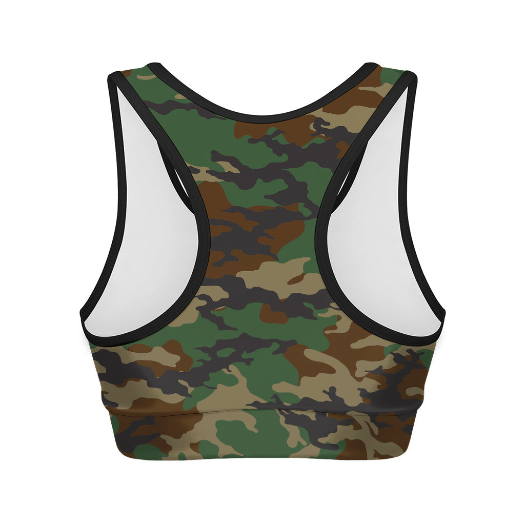 Green And Brown Camouflage Print Women's Sports Bra