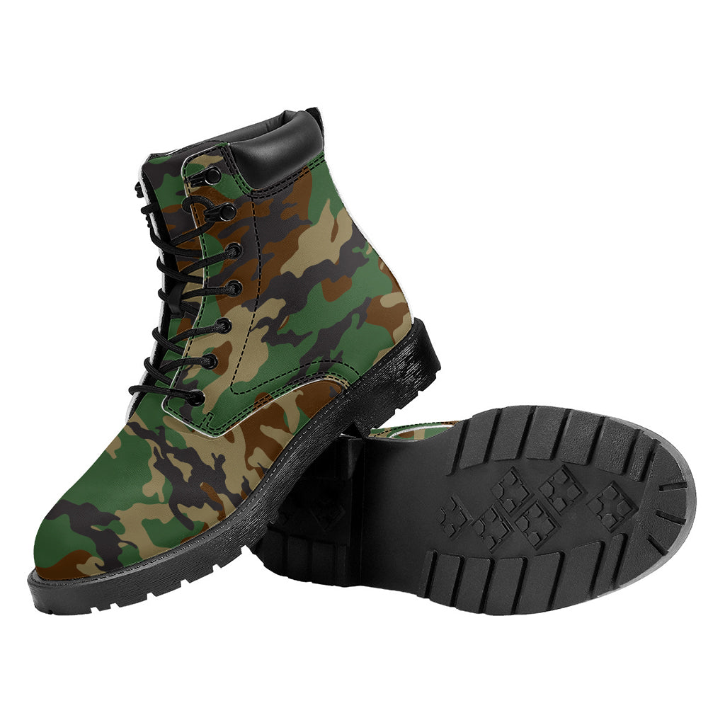 Green And Brown Camouflage Print Work Boots