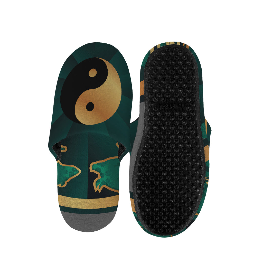 Green And Gold Chinese Zodiac Print Slippers