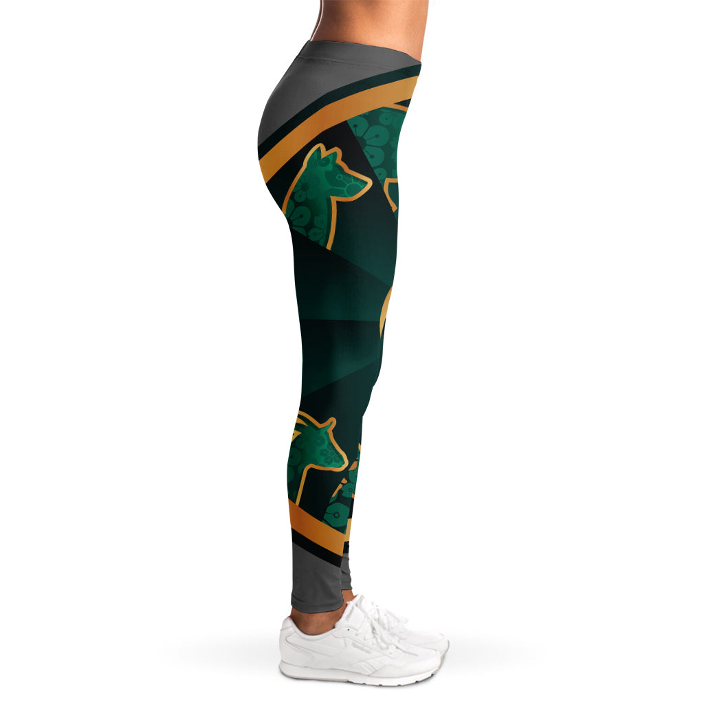 Green And Gold Chinese Zodiac Print Women's Leggings