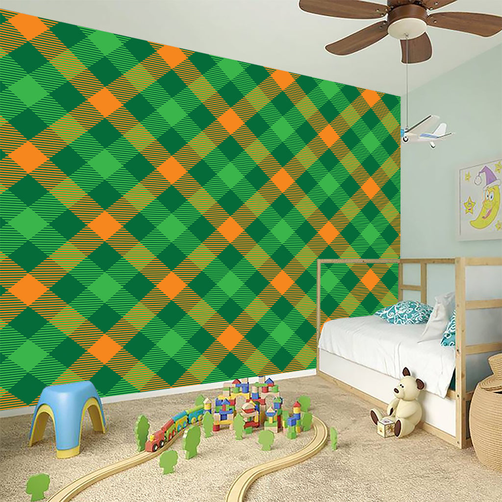 Green And Orange Buffalo Plaid Print Wall Sticker