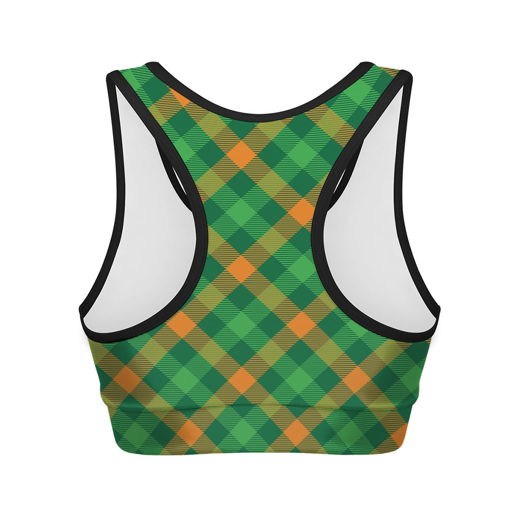 Green And Orange Buffalo Plaid Print Women's Sports Bra