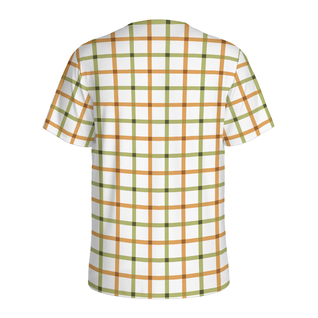 Green And Orange Tattersall Print Men's Sports T-Shirt