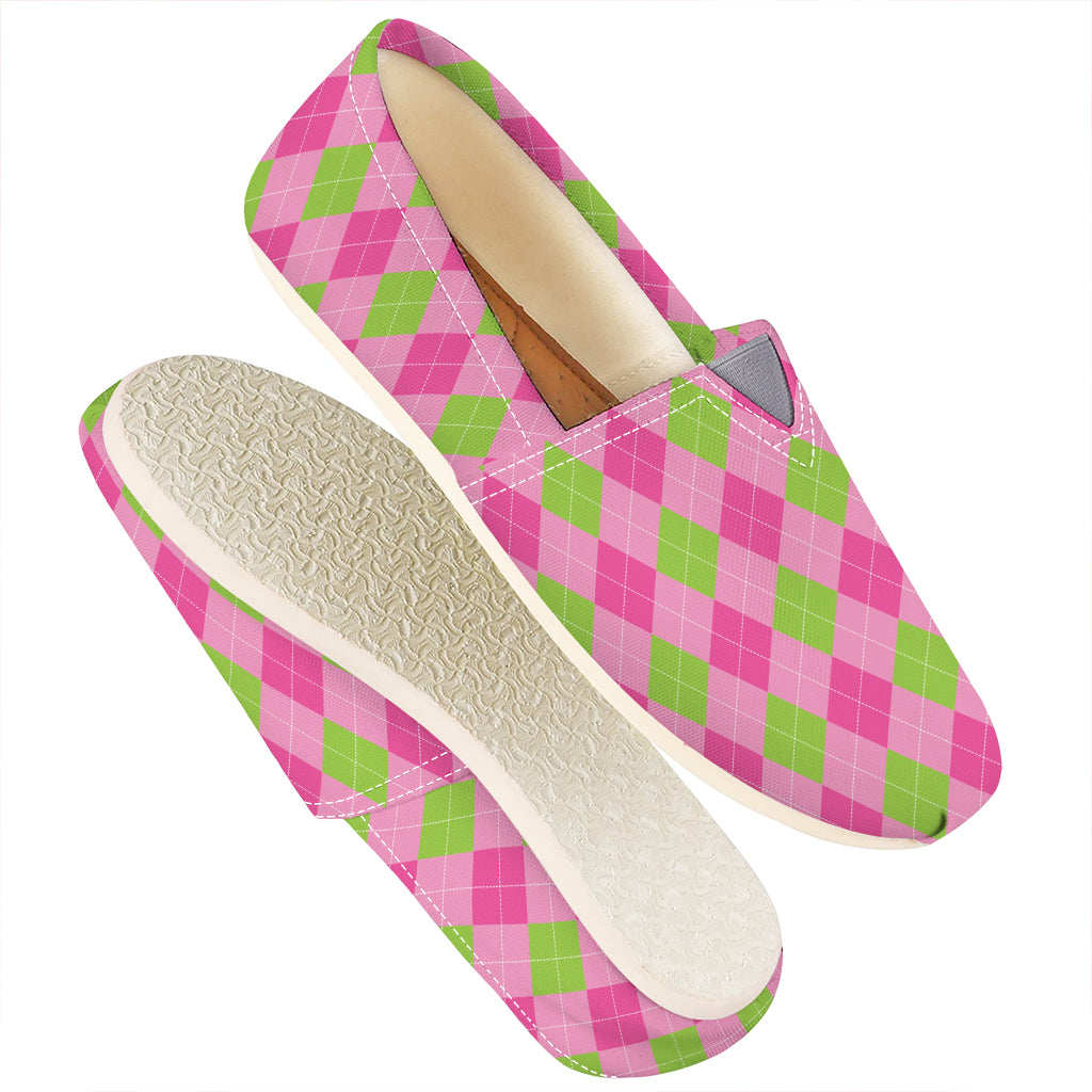 Green And Pink Argyle Pattern Print Casual Shoes