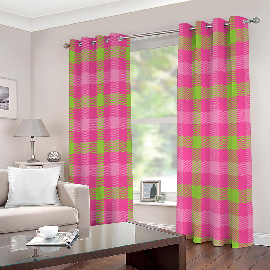 Green And Pink Buffalo Plaid Print Extra Wide Grommet Curtains