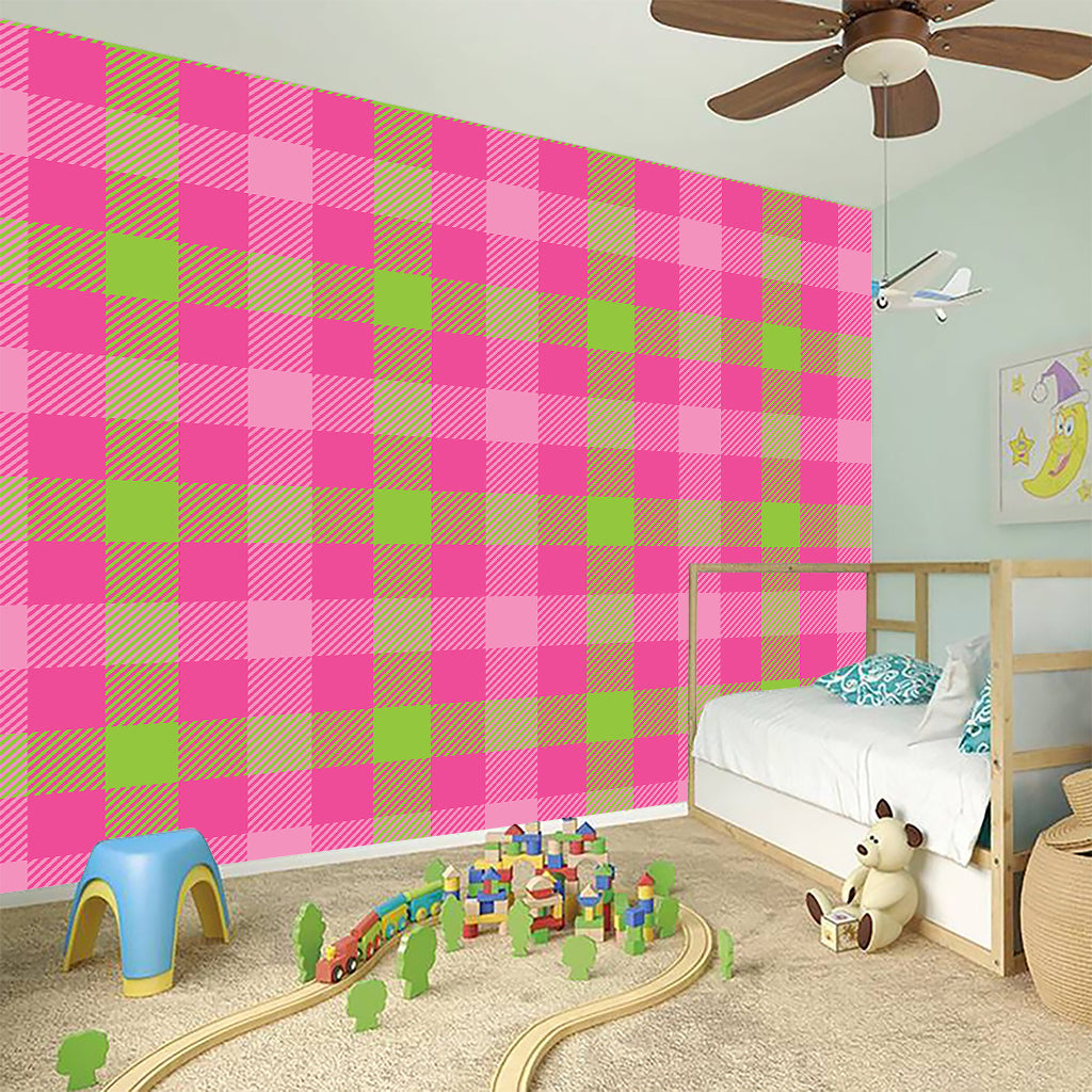 Green And Pink Buffalo Plaid Print Wall Sticker