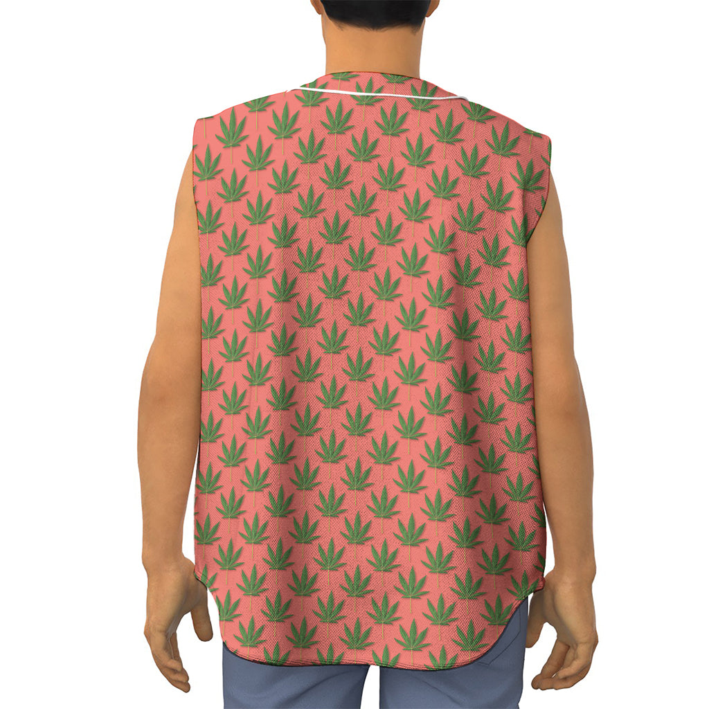 Green And Pink Cannabis Leaf Print Sleeveless Baseball Jersey