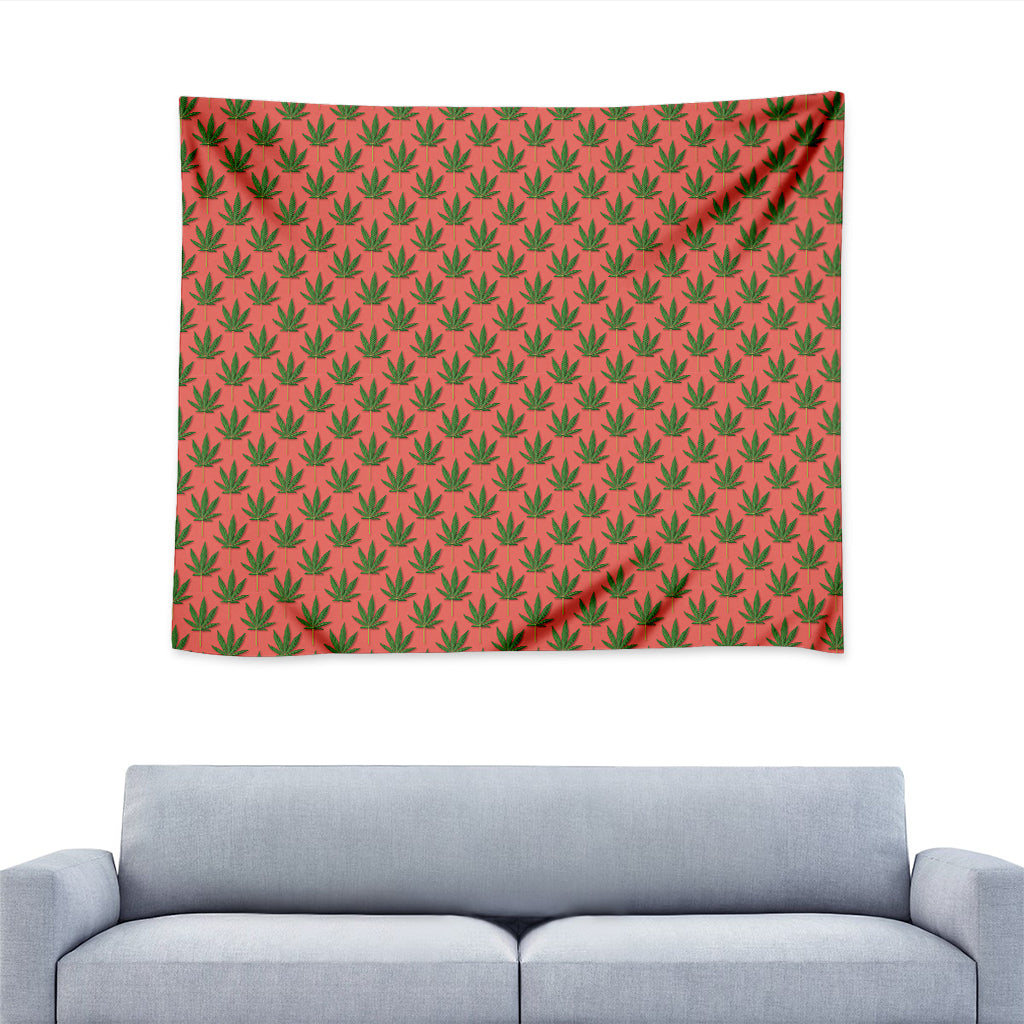 Green And Pink Cannabis Leaf Print Tapestry