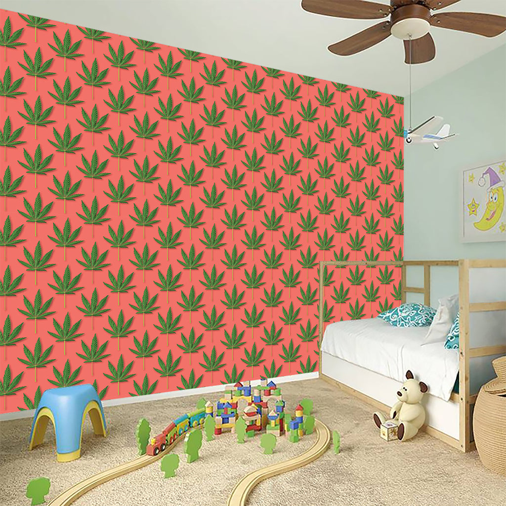 Green And Pink Cannabis Leaf Print Wall Sticker