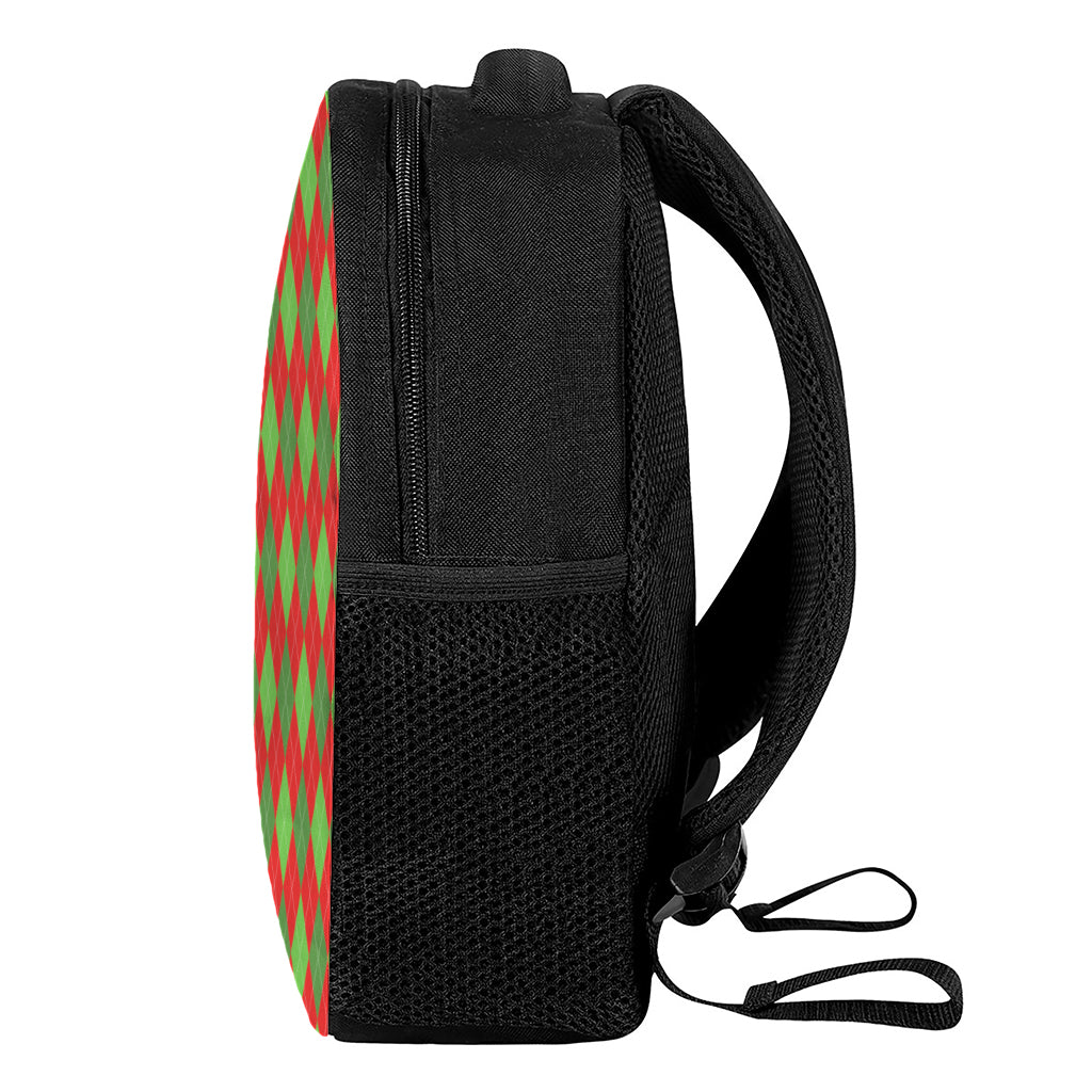 Green And Red Argyle Pattern Print Casual Backpack