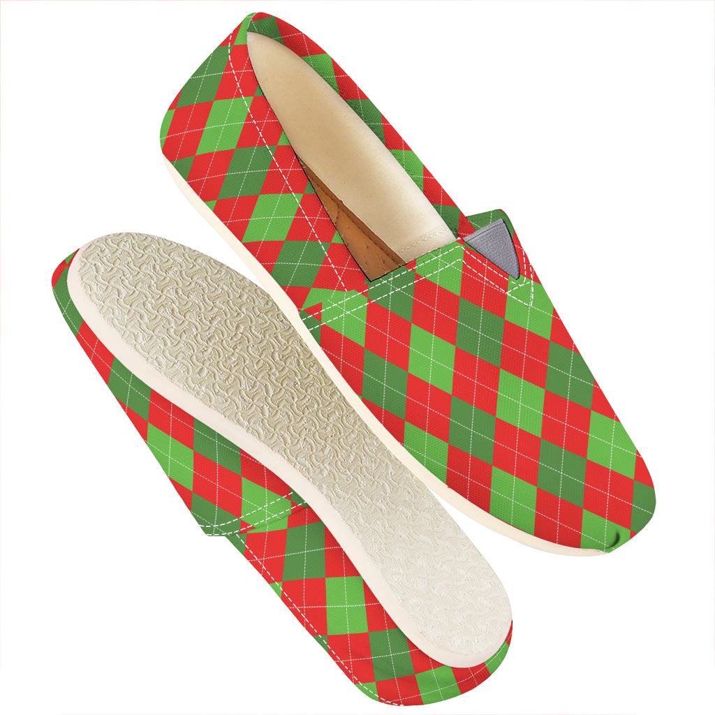 Green And Red Argyle Pattern Print Casual Shoes