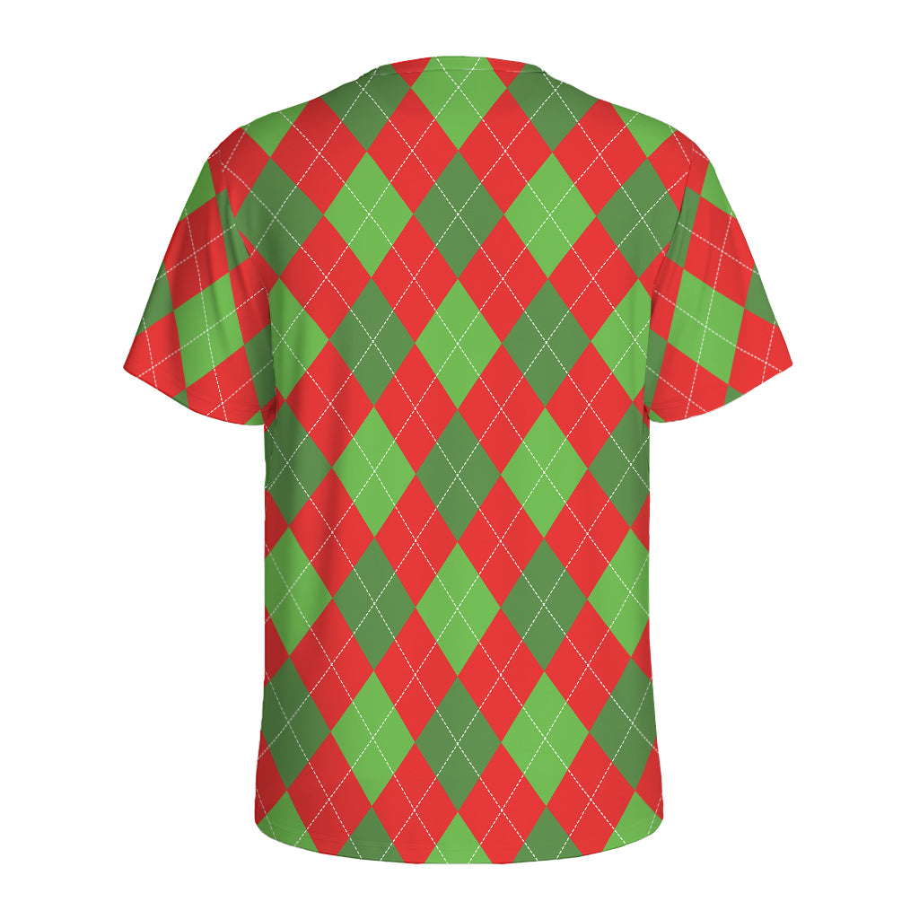 Green And Red Argyle Pattern Print Men's Sports T-Shirt