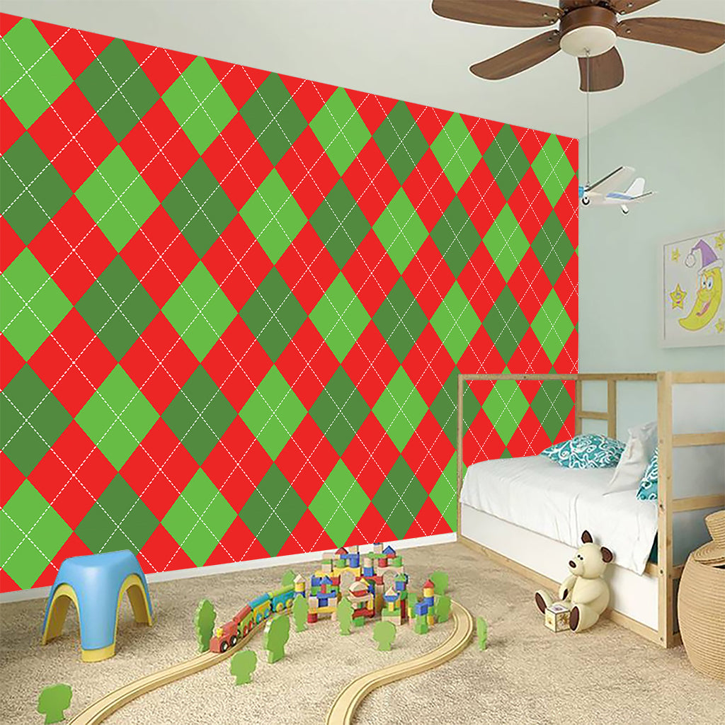Green And Red Argyle Pattern Print Wall Sticker