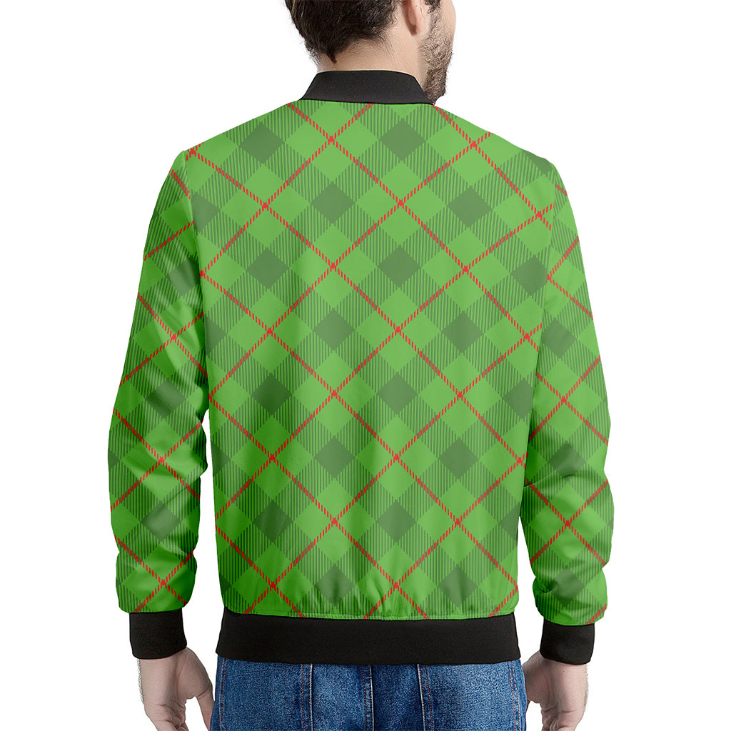 Green And Red Plaid Pattern Print Men's Bomber Jacket