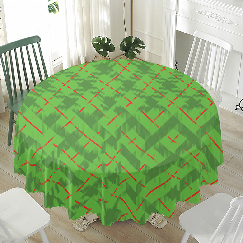 Green And Red Plaid Pattern Print Waterproof Round Tablecloth