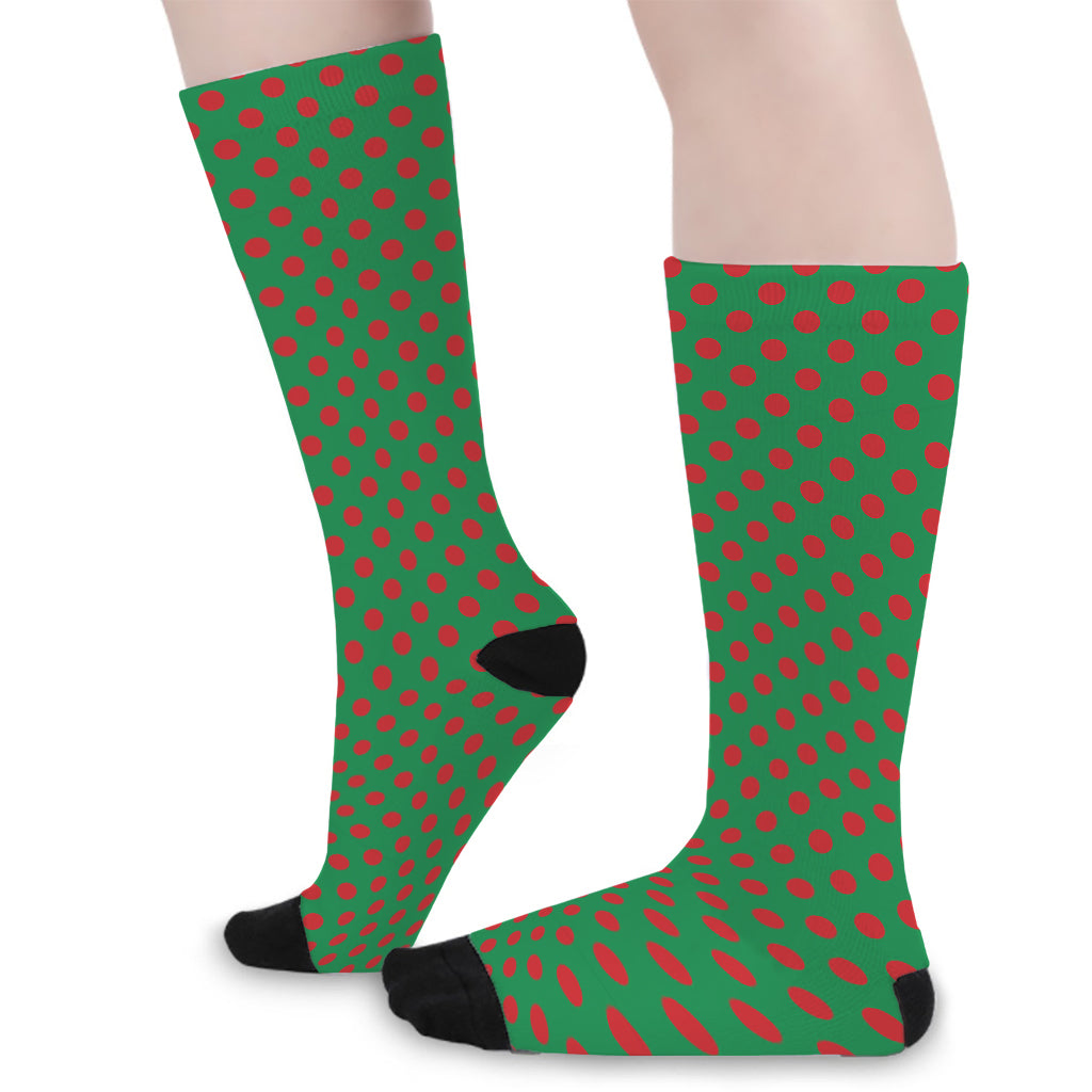 Green And Red Polka Dot Pattern Print Long Socks