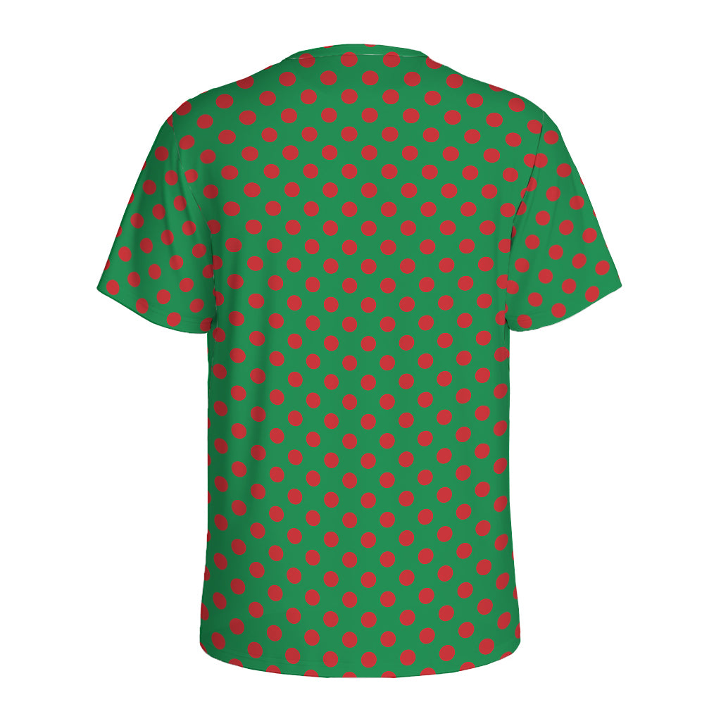 Green And Red Polka Dot Pattern Print Men's Sports T-Shirt