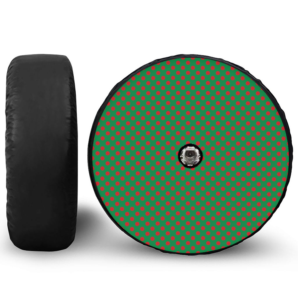 Green And Red Polka Dot Pattern Print Tire Cover With Camera Hole