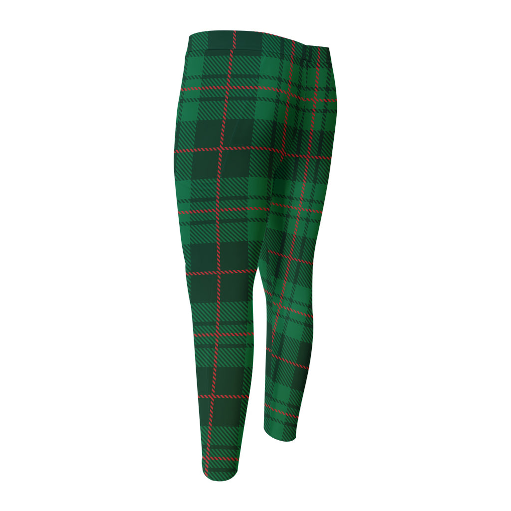 Green And Red Stewart Tartan Print Men's Compression Pants