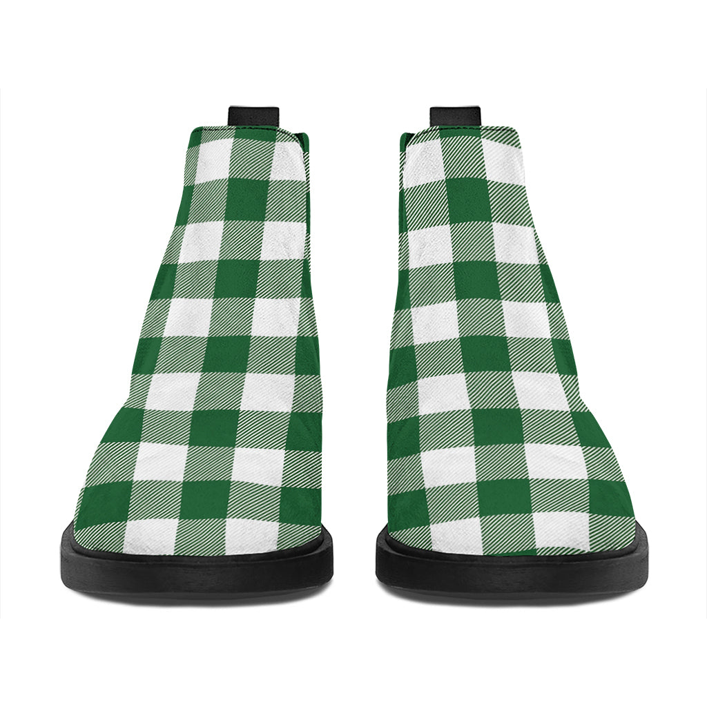 Green And White Buffalo Check Print Flat Ankle Boots