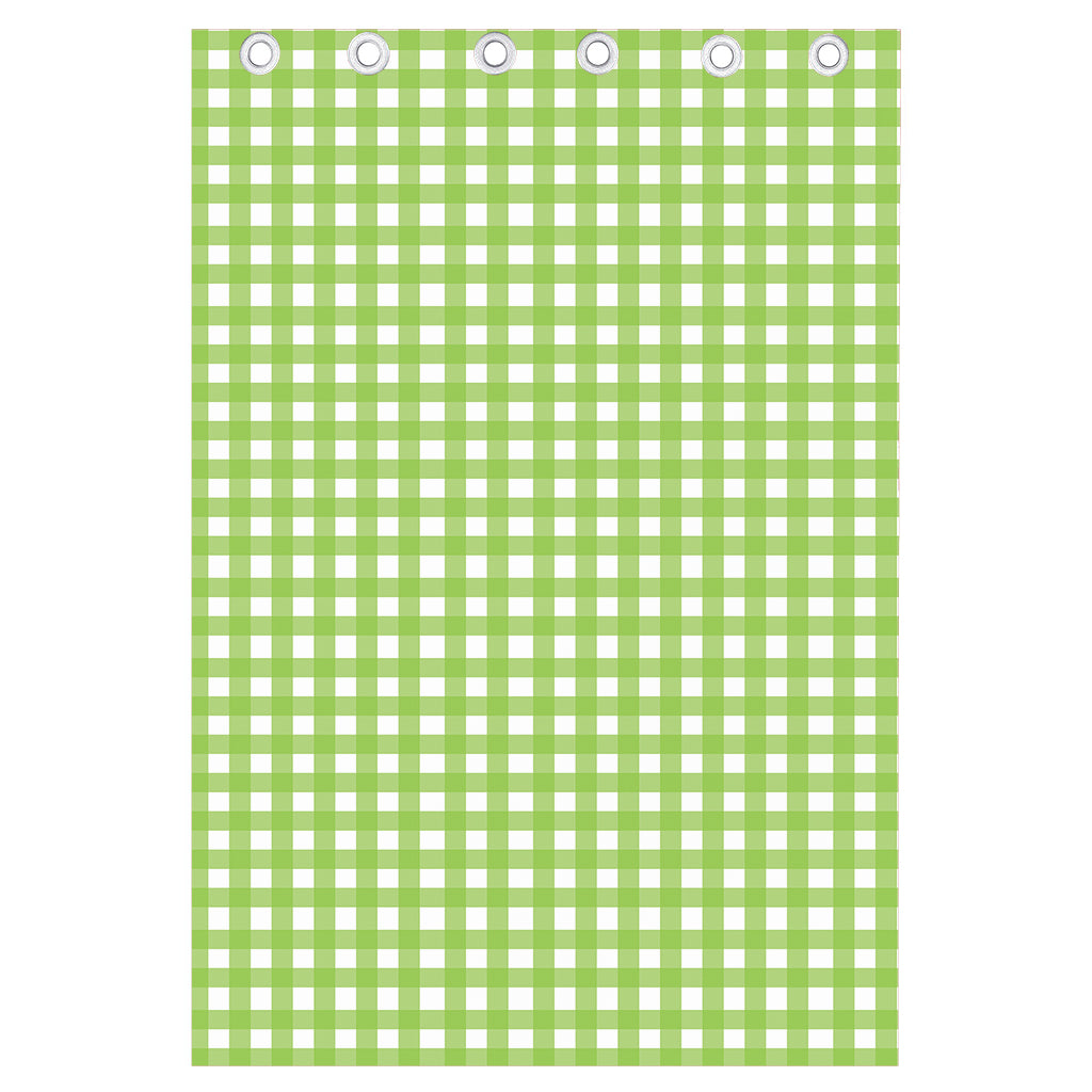 Green And White Check Pattern Print Curtain