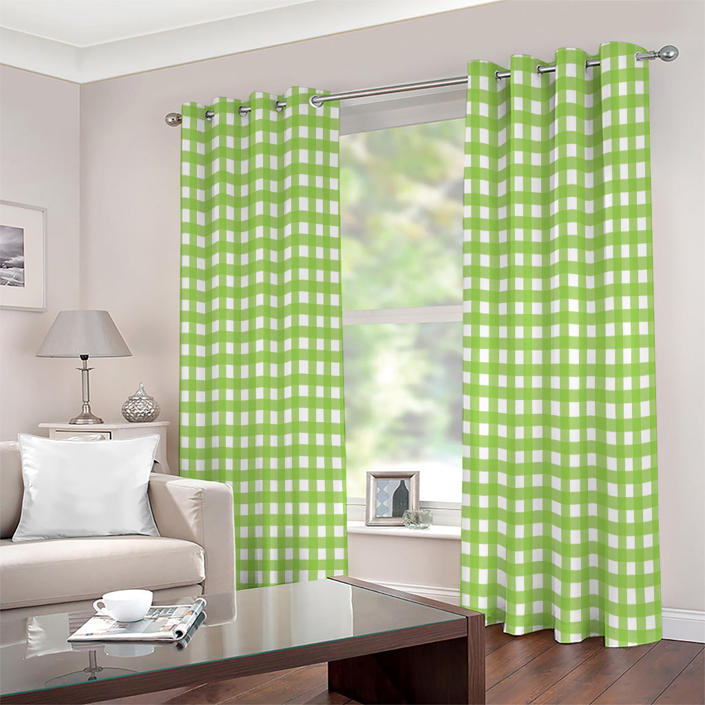 Green And White Check Pattern Print Extra Wide Grommet Curtains