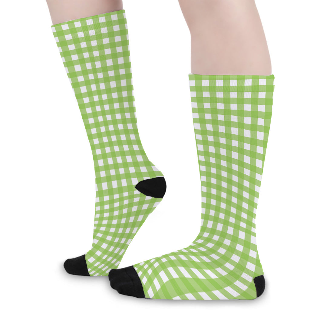 Green And White Check Pattern Print Long Socks